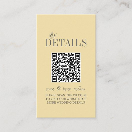 Elegant Butter Yellow Minimalist Wedding Qr Code Informatiekaartje (Voorkant)