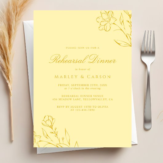 Elegant Butter Yellow Wedding Rehearsal Dinner Kaart