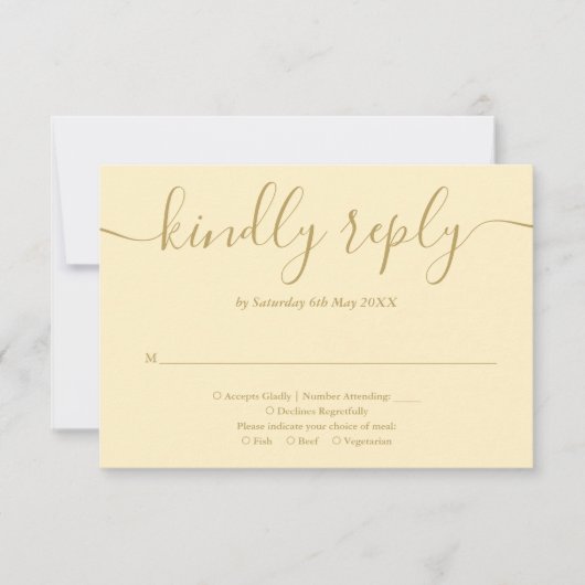 Elegant Buttercup geel en goud script RSVP Kaartje (Voorkant)