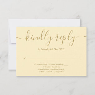 Elegant Buttercup geel en goud script RSVP Kaartje