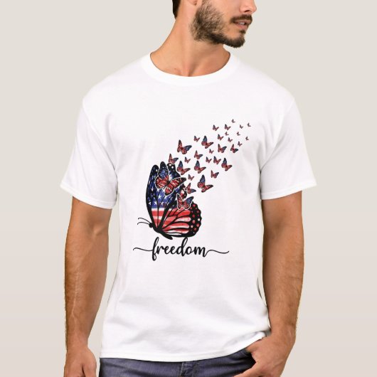 Elegant Butterflies | Amerikaanse vlag | Vrijheid T-shirt (Voorkant)