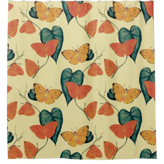 Elegant  Butterflies en Leaves Pattern | Douchegordijn (Voorkant)