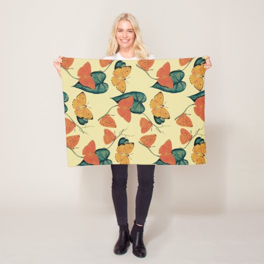 Elegant  Butterflies en Leaves Pattern | Fleece Deken (In situ)
