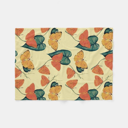 Elegant  Butterflies en Leaves Pattern | Fleece Deken (Voorkant (Horizontaal))