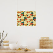 Elegant  Butterflies en Leaves Pattern | Poster (Keuken)