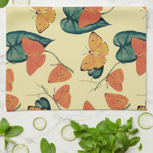 Elegant Butterflies en Leaves Pattern | Theedoek (Gevouwen)