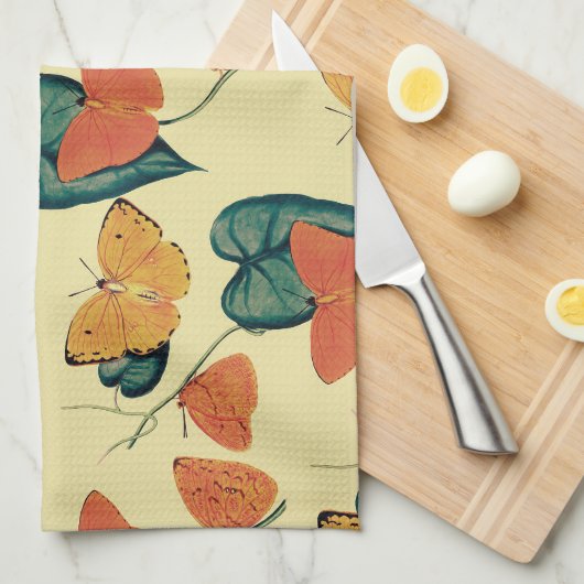 Elegant Butterflies en Leaves Pattern | Theedoek (Quarter Fold)