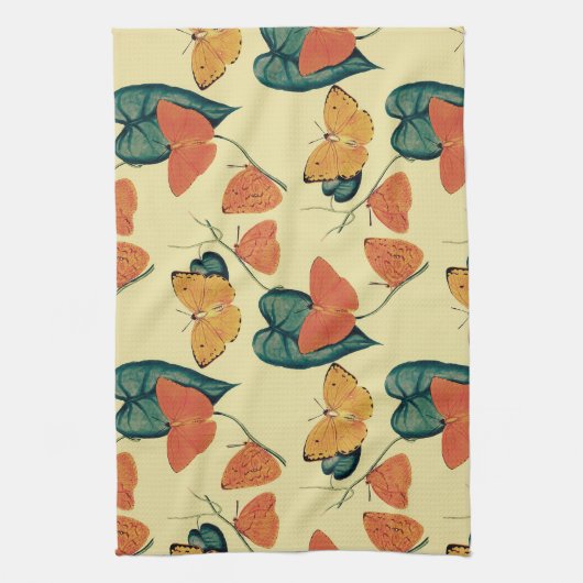 Elegant  Butterflies en Leaves Pattern | Theedoek (Verticaal)