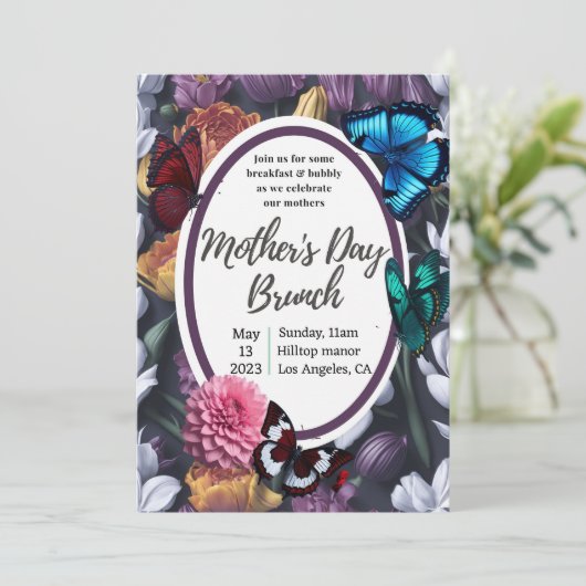 Elegant butterflies florale moederdag Uitnodiging (Staand voorkant)