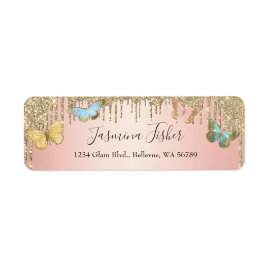 Elegant Butterflies Glitter Drift Girly Address Etiket (Voorkant)