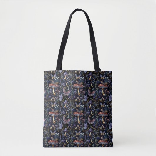 Elegant Butterflies Mushrooms & Botanical Pattern Tote Bag (Voorkant)