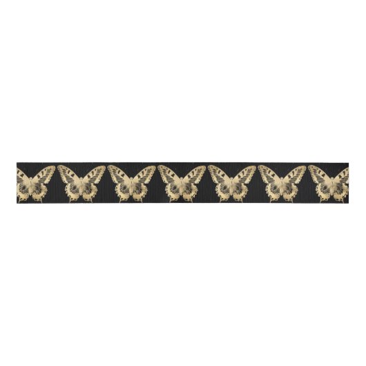 Elegant Butterflies op Black Grosgrain Lint (Voorkant)