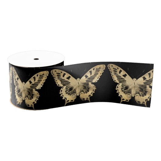 Elegant Butterflies op Black Grosgrain Lint (Spoel)