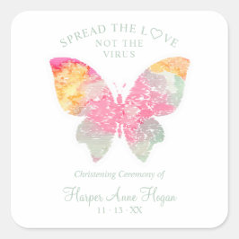 Elegant Butterfly Baby Christening Sanitizer Hand Vierkante Sticker