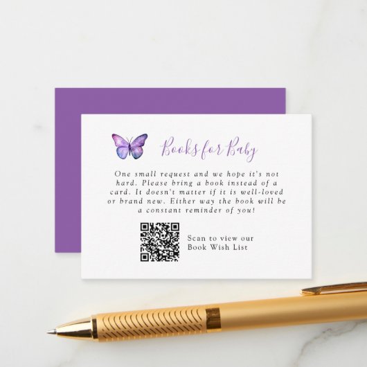 Elegant Butterfly Baby shower Boek Vraag QR Code a Informatiekaartje (Voorkant / Achterkant in situ)
