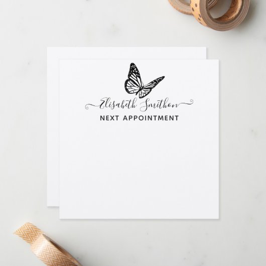 Elegant Butterfly Beautician Next Appointment Card Notitiekaartje (Voorkant / Achterkant in situ)