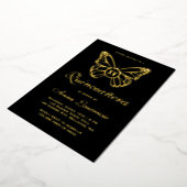 Elegant Butterfly Black en Gold XV Quinceanera Folie Uitnodiging (Gedraaid)