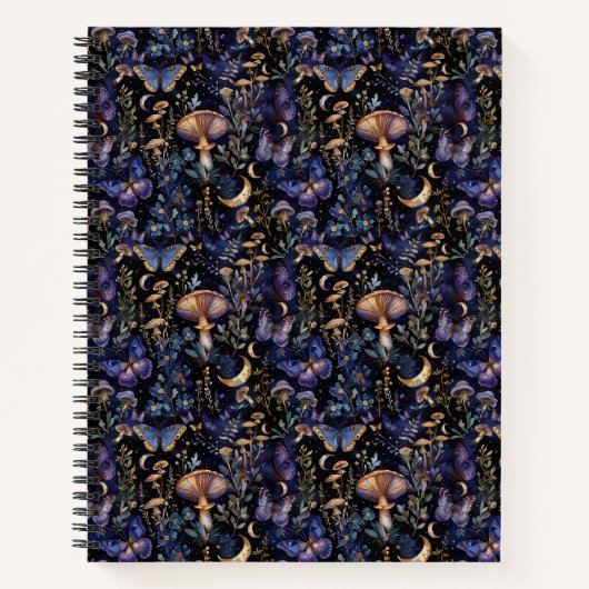 Elegant Butterfly Botanical Night Pattern Notitieboek (Voorkant)