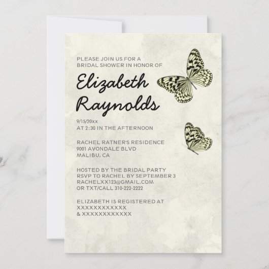 Elegant Butterfly Bridal Shower Invitations Kaart (Voorkant)
