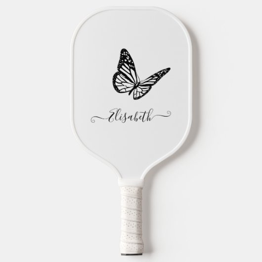 Elegant Butterfly Cute Simple Black and White Name Pickleball Paddle (Voorkant)