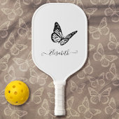 Elegant Butterfly Cute Simple Black and White Name Pickleball Paddle