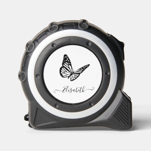 Elegant Butterfly Cute Simple Black and White Name Rolmaat (Voorkant)