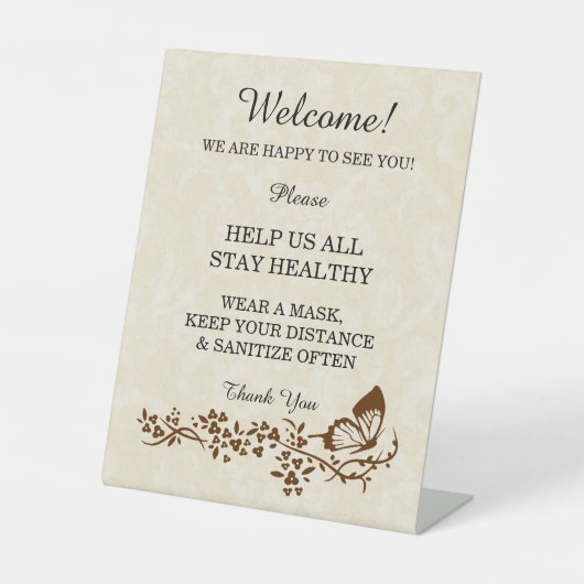 Elegant Butterfly en Floral Wedding Safety Reclamebord Met Voetstuk (Voorkant)