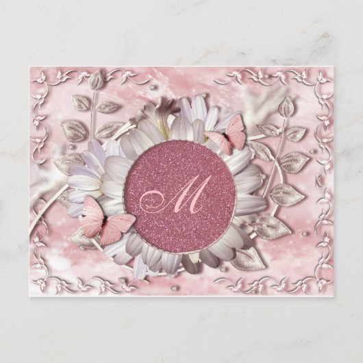 Elegant Butterfly Floral Gem Monogram Briefkaart (Voorkant)