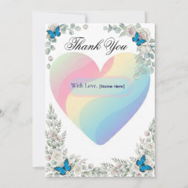 Elegant Butterfly Floral Heart Wedding Thank You   Bedankkaart