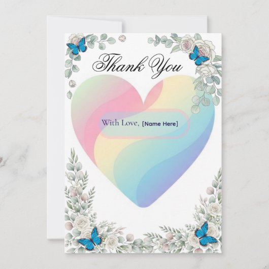 Elegant Butterfly Floral Heart Wedding Thank You Bedankkaart (Voorkant)