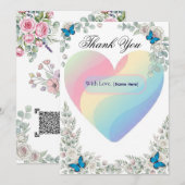 Elegant Butterfly Floral Heart Wedding Thank You Bedankkaart (Voorkant / Achterkant)
