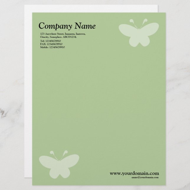 Elegant Butterfly - groen Briefhoofd Ontwerp (Voorkant / Achterkant)