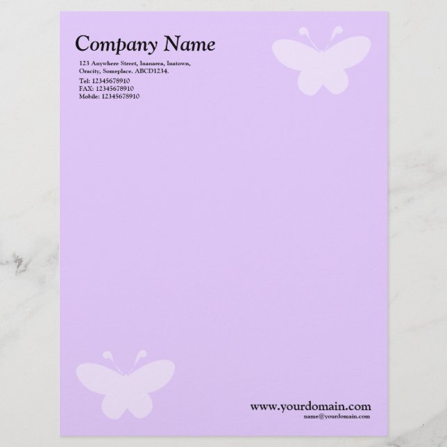 Elegant Butterfly - Licht Paars Custom Briefhoofd (Voorkant)