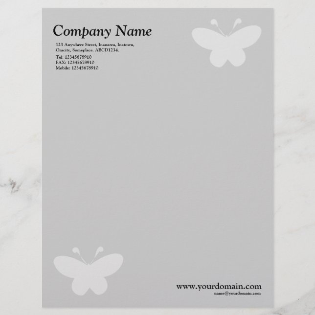 Elegant Butterfly - Light Grey Briefhoofd Sjabloon (Voorkant)