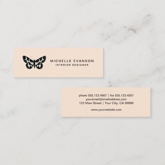 Elegant Butterfly Logo Professional Peach Tan Mini Visitekaartje (Voorkant / Achterkant)