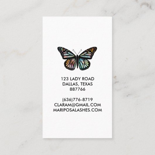 Elegant Butterfly Monarch Beauty Lashes Visitekaartje (Achterkant)