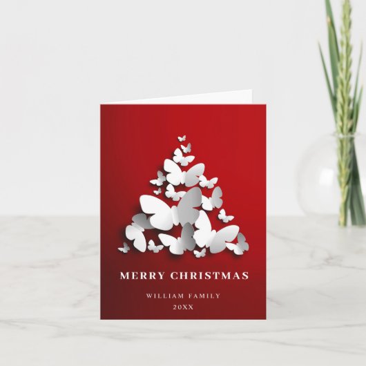 Elegant Butterfly Monarch Christmas Tree Greeting Feestdagen Kaart (Voorkant)