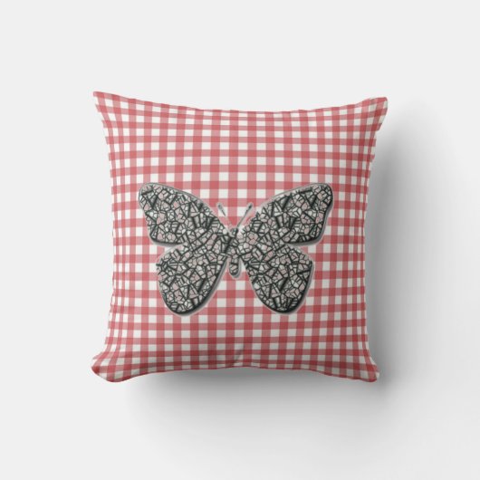Elegant Butterfly op Red Gingham Cushion Kussen (Voorkant)