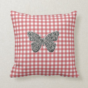 Elegant Butterfly op Red Gingham Cushion Kussen