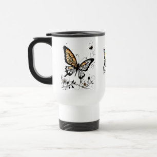 Elegant Butterfly Outline Travel Mug - 15 oz Reisbeker