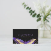 Elegant Butterfly Paars Gold Glitter Visitekaartje (Staand voorkant)