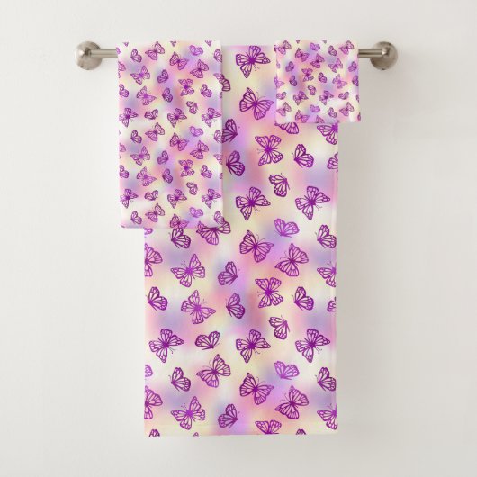 Elegant Butterfly Pattern Pink Pastel Design Bad Handdoek (Insitu)