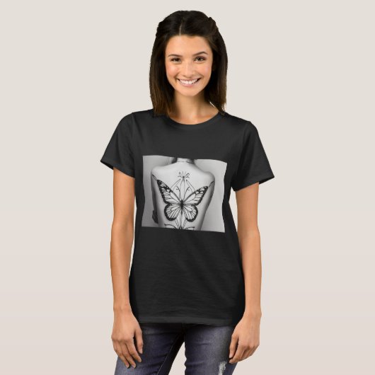 "Elegant Butterfly Print Vrouwen Basic T-shirt" T-shirt (Voorkant volledig)