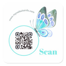 Elegant Butterfly QR Code Business Square Stickers