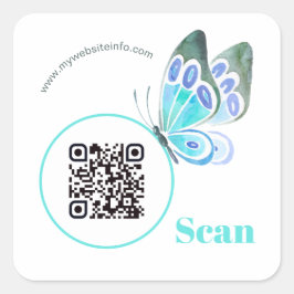 Elegant Butterfly QR Code Business Square Stickers