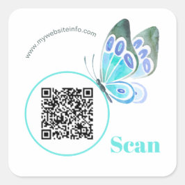 Elegant Butterfly QR Code Business Square Stickers