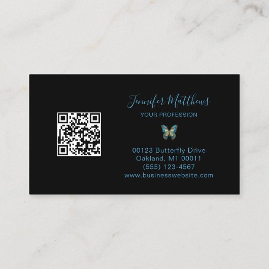 Elegant Butterfly QR Code Script Visitekaartje (Achterkant)