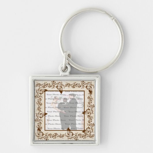 Elegant Butterfly Square Silver Sleutelhanger (Voorkant)