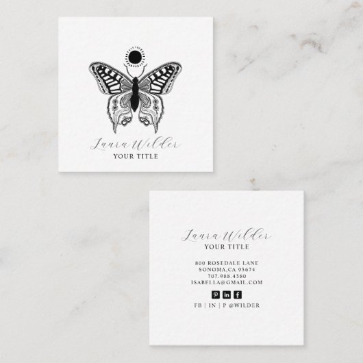 Elegant Butterfly Sun Vierkante Visitekaartje (Voorkant / Achterkant)