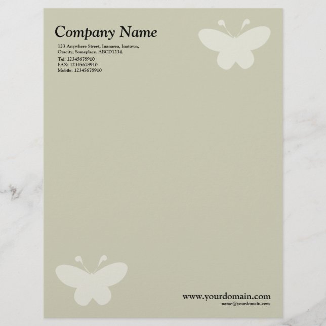 Elegant Butterfly - Warm Beige Gepersonaliseerd Briefhoofd (Voorkant)